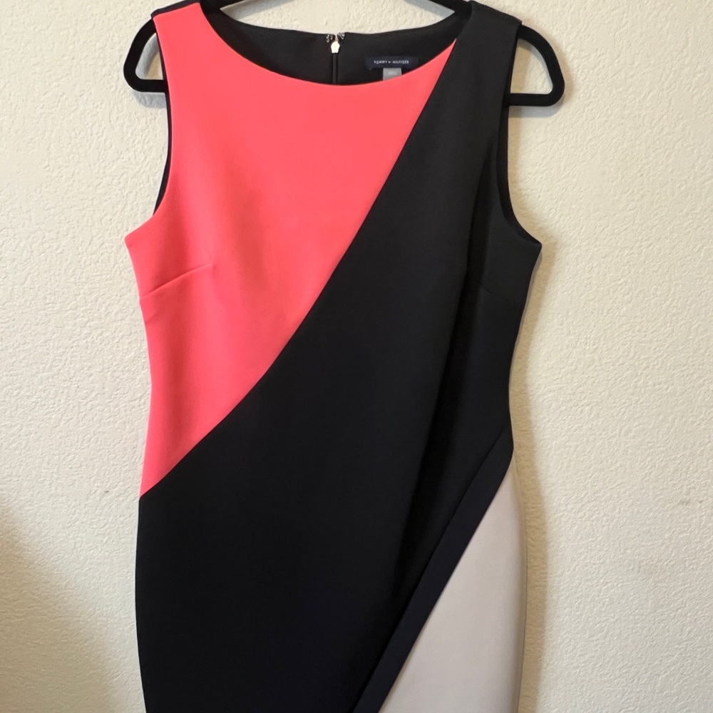 Tommy Hilfiger Asymmetrical Coral and Black Dress
